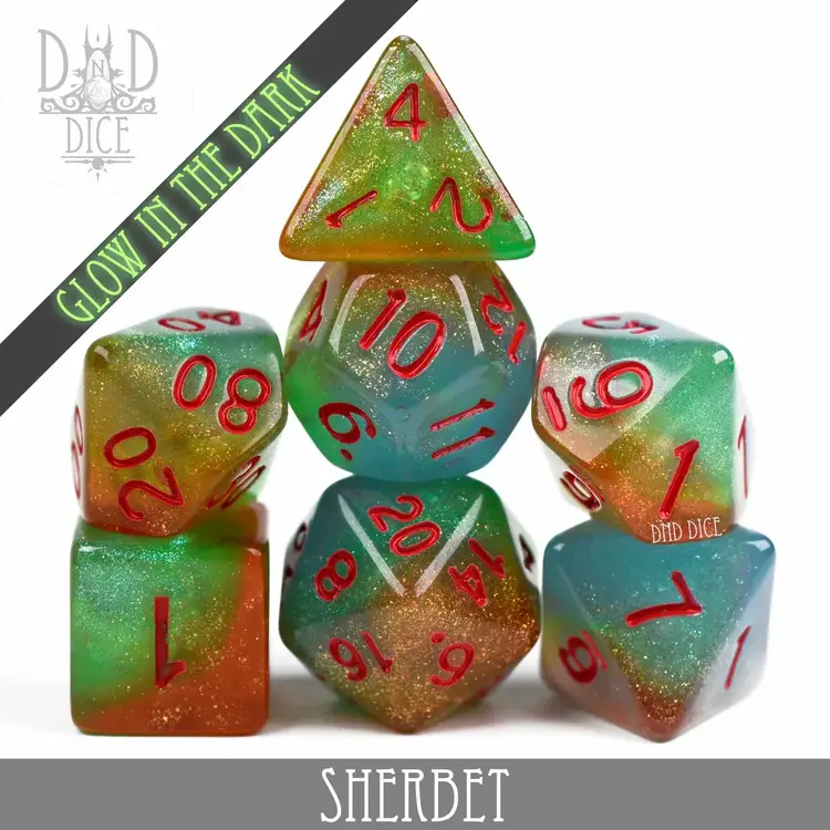 DND DICE SHERBET GLOW IN THE DARK RPG DICE SET