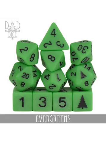 DND DICE EVERGREENS 11 PC RPG DICE SET