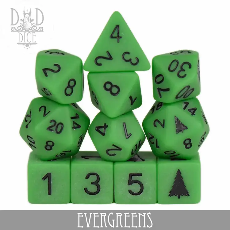 DND DICE EVERGREENS 11 PC RPG DICE SET