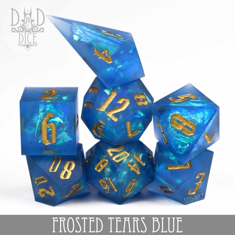 DND DICE FROSTED TEARS BLUE HANDMADE RPG DICE SET