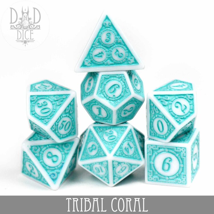 DND DICE TRIBAL CORAL RPG DICE SET
