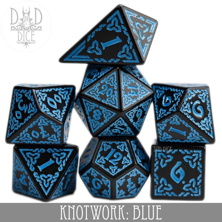 DND DICE KNOTWORK: BLUE RPG DICE SET