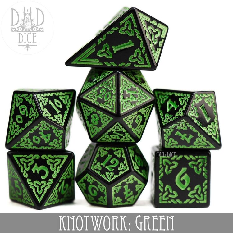 DND DICE KNOTWORK: GREEN RPG DICE SET