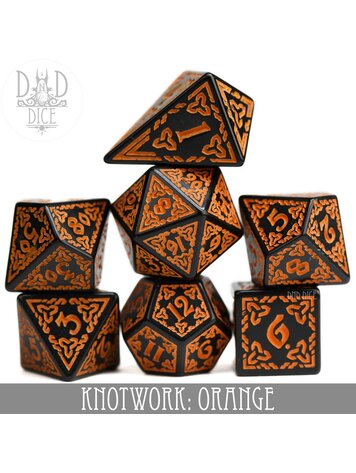 DND DICE KNOTWORK: ORANGE RPG DICE SET