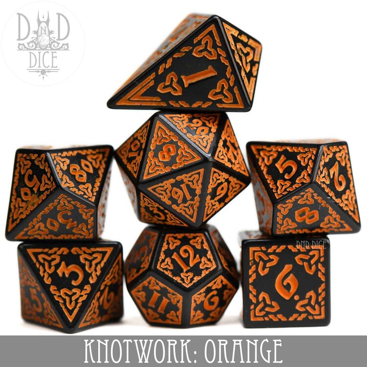 DND DICE KNOTWORK: ORANGE RPG DICE SET