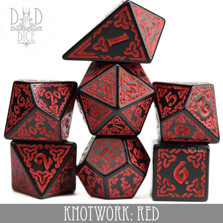 DND DICE KNOTWORK: RED RPG DICE SET
