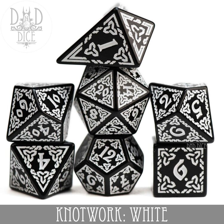 DND DICE KNOTWORK: WHITE RPG DICE SET