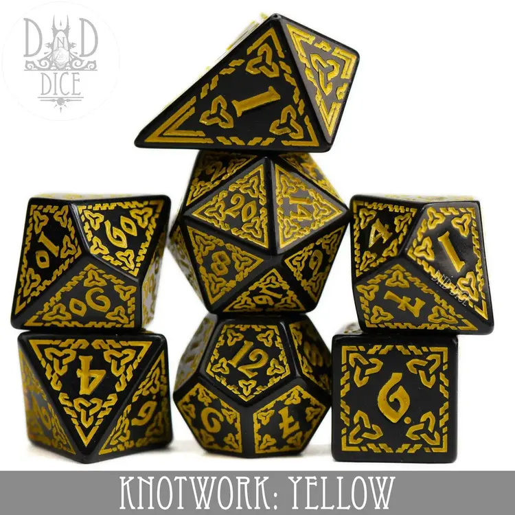 DND DICE KNOTWORK: YELLOW RPG DICE SET