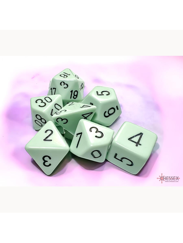 CHESSEX CHX 25458 7CT POLYHEDRAL DICE OPAQUE BLACK/GREEN