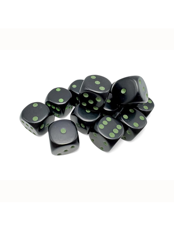 CHESSEX CHX 25658 16MM 12CT D6 DICE OPAQUE BLACK/GREEN