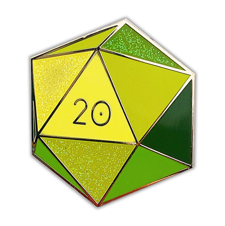 PERIDOT D20- AUGUST BIRTHSTONE- ENAMEL PIN