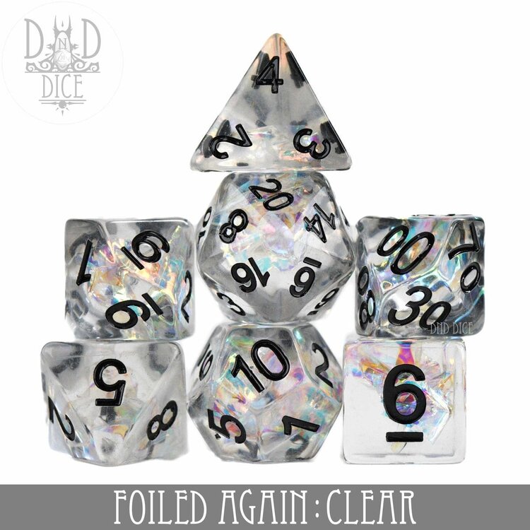 DND DICE FOILED AGAIN CLEAR RPG DICE SET
