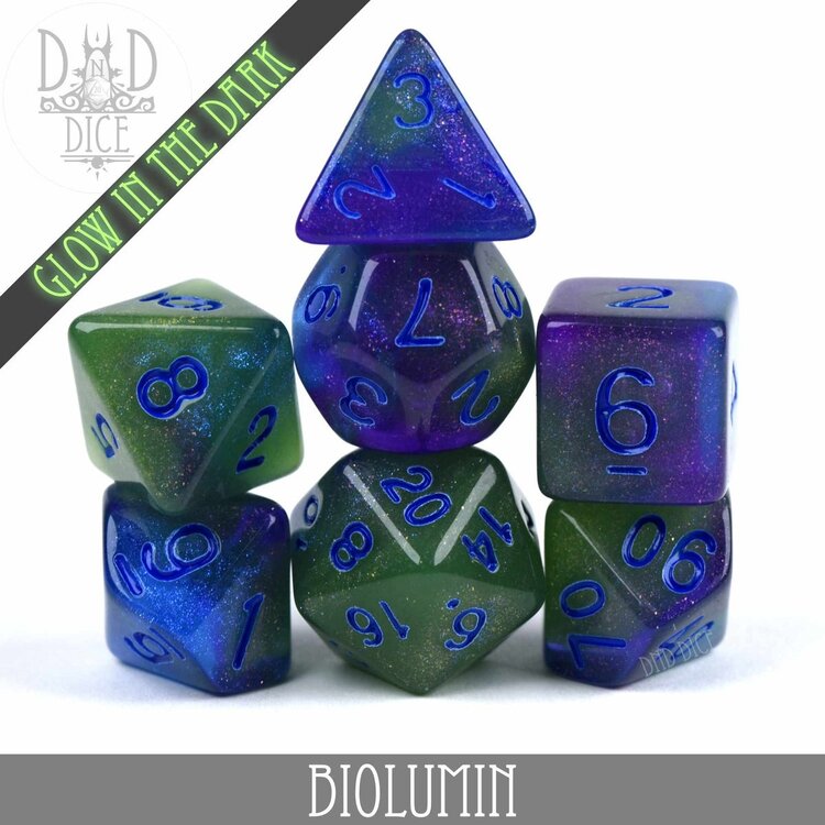 DND DICE BIOLUMIN GLOW IN THE DARK RPG DICE SET