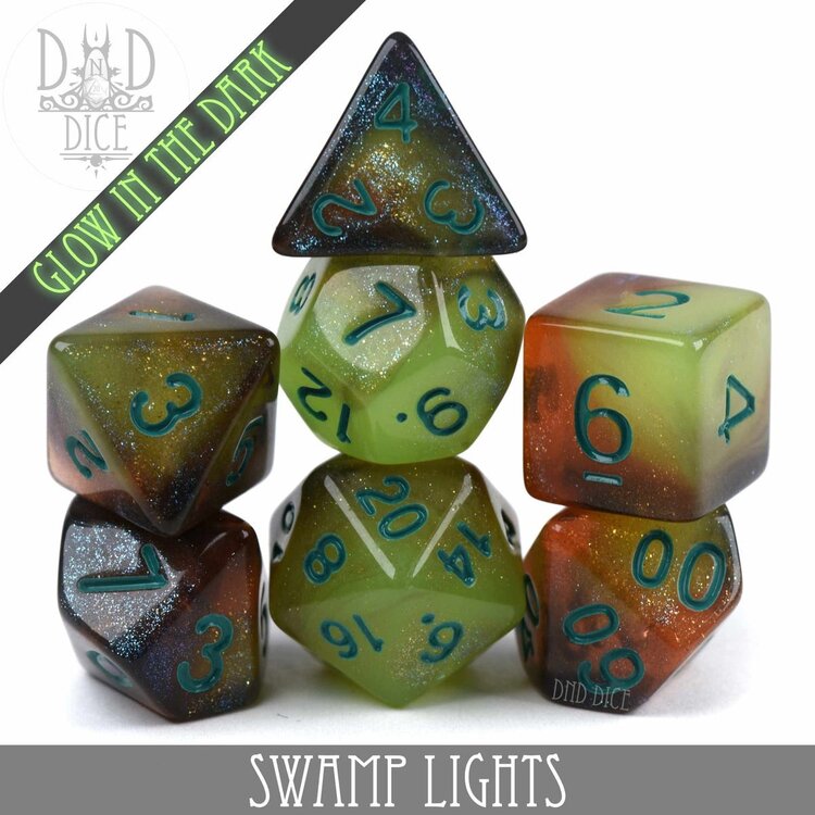 DND DICE SWAMP LIGHTS GLOW IN THE DARK RPG DICE SET