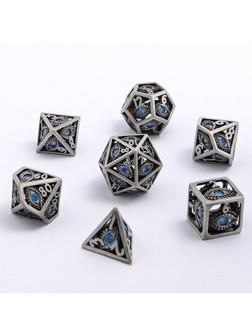 HYMGHO HYMGHO MINI DRAGON'S EYE HOLLOW METAL DICE SET - AQUA BLUE GEMS