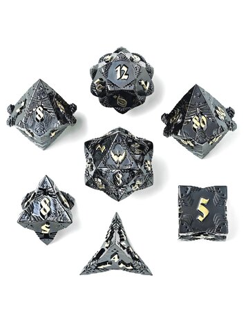 HYMGHO HYMGHO SOLID METAL PALADIN CLASS RPG DICE SET - GUNMETAL W/ GOLD