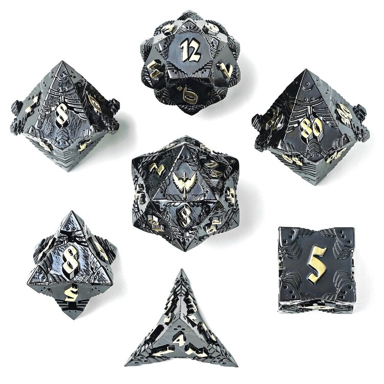 HYMGHO HYMGHO SOLID METAL PALADIN CLASS RPG DICE SET - GUNMETAL W/ GOLD