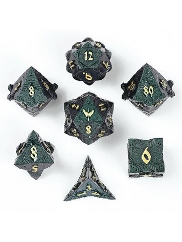 HYMGHO HYMGHO SOLID METAL PALADIN CLASS RPG DICE SET GLITTER - GREEN W/ GOLD