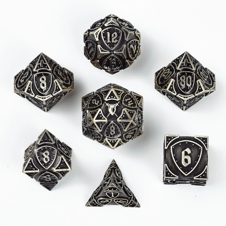 HYMGHO HYMGHO SOLID METAL FIGHTER CLASS RPG DICE SET - ANCIENT BRONZE