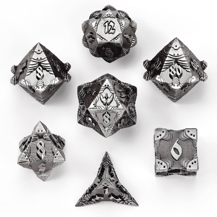 HYMGHO HYMGHO SOLID METAL PALADIN CLASS RPG DICE SET - ANCIENT SILVER