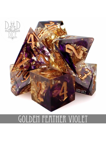 DND DICE GOLDEN FEATHER VIOLET - HANDMADE