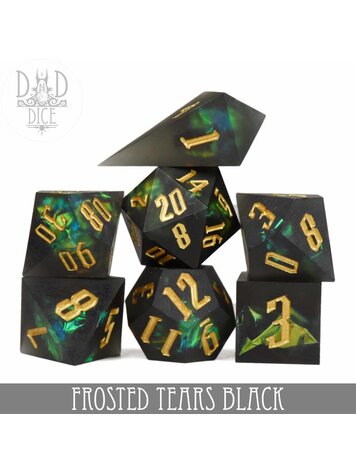 DND DICE FROSTED TEARS BLACK HANDMADE RPG DICE SET