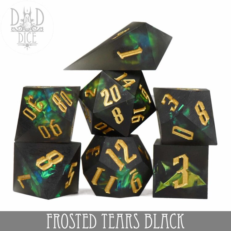 DND DICE FROSTED TEARS BLACK HANDMADE RPG DICE SET