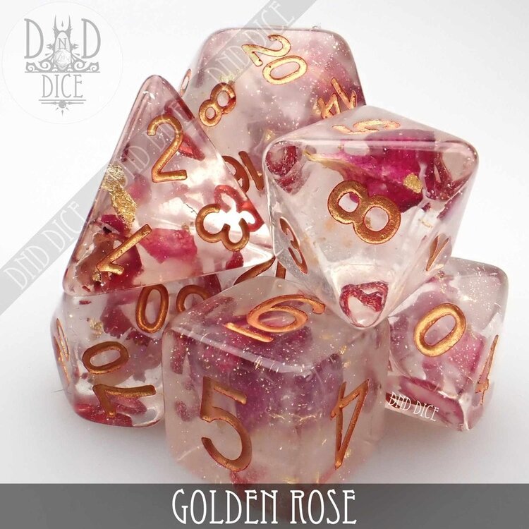 DND DICE GOLDEN ROSE RPG DICE SET