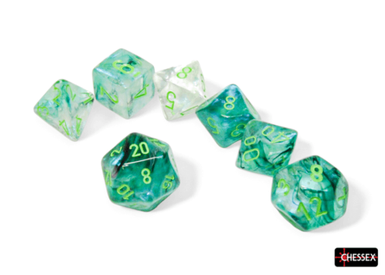 CHESSEX CHX 27595 7 PC POLY DIE SET BOREALIS KELP/ LIGHT GREEN
