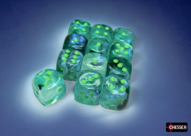CHESSEX CHX 27795 16MM D6 DICE BLOCK BOREALIS KELP/LIGHT GREEN