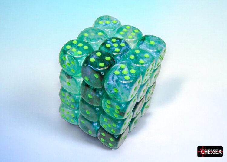 CHESSEX CHX 27995 12MM D6 DICE BLOCK BOREALIS KELP/LIGHT GREEN
