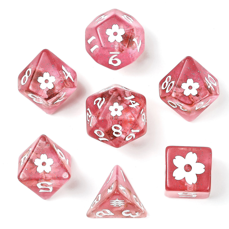 HYMGHO HYMGO WYRMFORGED ROLLERS - SAKURA BLOSSOM RPG DICE SET - WHITE INK