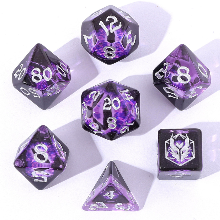 HYMGHO HYMGO WYRMFORGED ROLLERS - ROUNDED RESIN POLYHEDRAL DICE - DRAGON EYE PURPLE