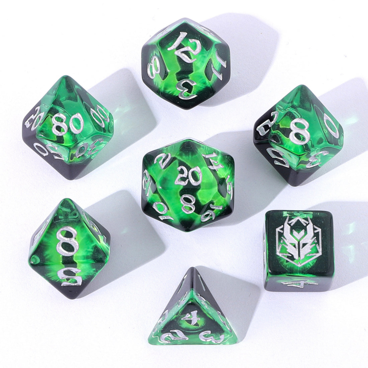 HYMGHO HYMGHO WYRMFORGED ROLLERS - ROUNDED RESIN POLYHEDRAL DICE - DRAGON EYE GREEN