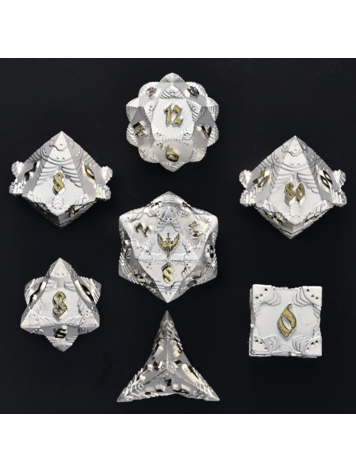 HYMGHO HYMGHO SOLID METAL PALADIN CLASS RPG DICE SET - MATT SILVER W/GOLD