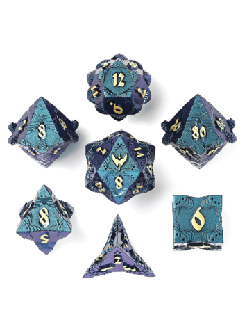 HYMGHO HYMGHO SOLID METAL PALADIN CLASS RPG DICE SET - GLITTER BLUE W/GOLD