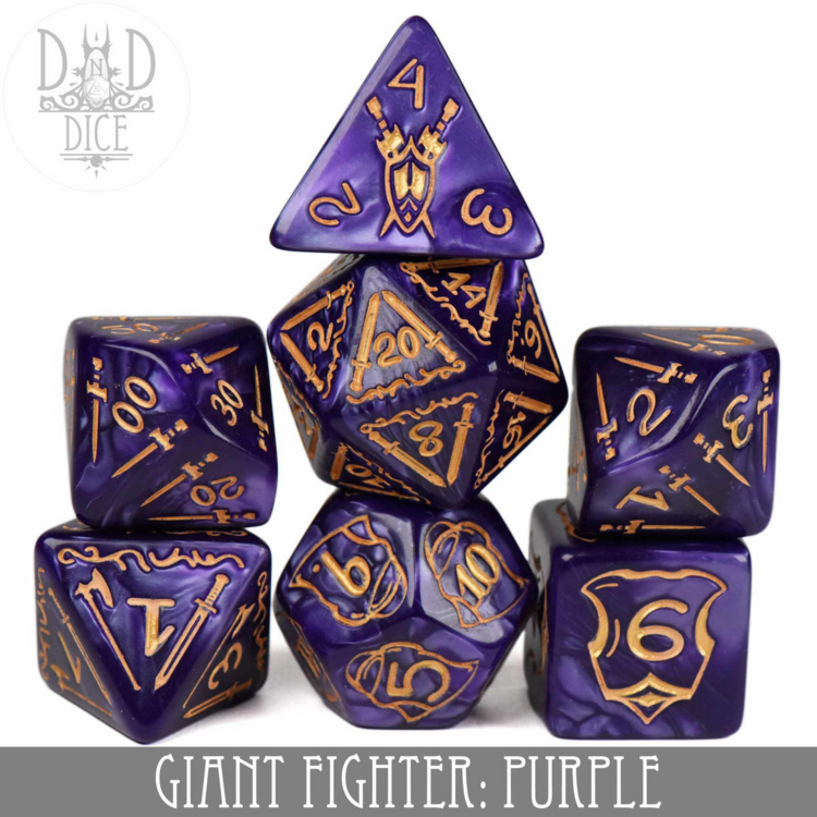 DND DICE GIANT FIGHTER PURPLE RPG DICE SET