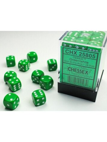 CHESSEX CHX 25805 12MM D6 DICE BLOCK OPAQUE GREEN W/ WHITE