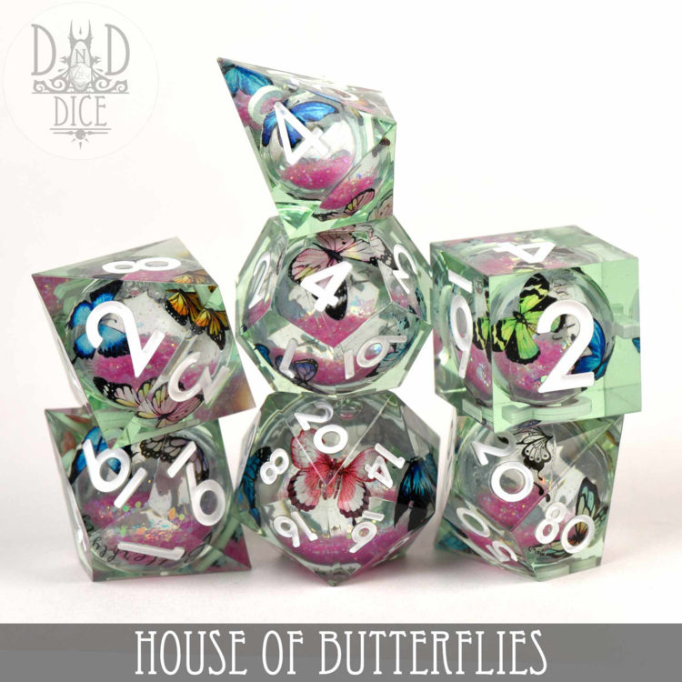DND DICE HOUSE OF BUTTERFLIES (LIQUID CORE) RPG DICE SET