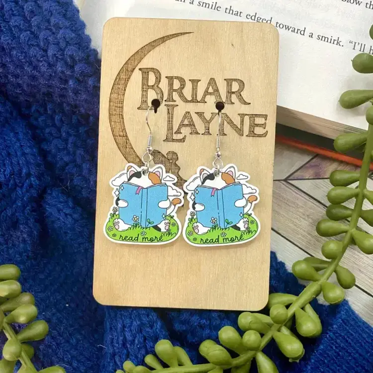CAT AND BOOK THEMED READING EARRINGS