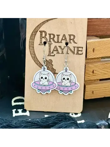 SPACE CAT AND SPACESHIP EARRINGS