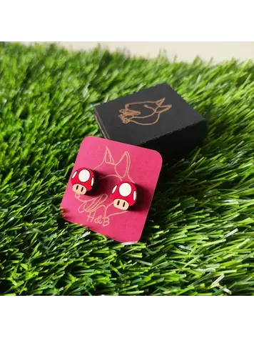 SUPER MARIO SUPER MUSHROOM WOODEN EARRINGS