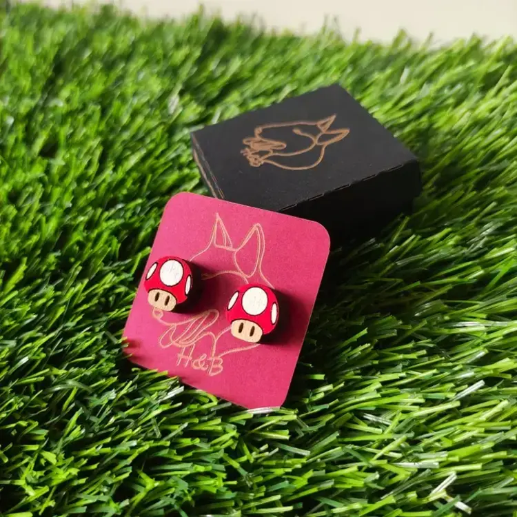 SUPER MARIO SUPER MUSHROOM WOODEN EARRINGS