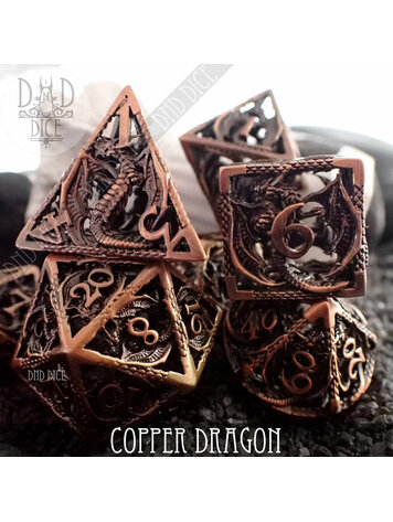DND DICE COPPER DRAGON HOLLOW METAL RPG DICE SET