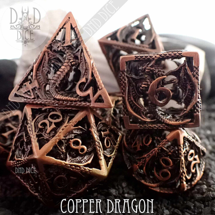 DND DICE COPPER DRAGON HOLLOW METAL RPG DICE SET