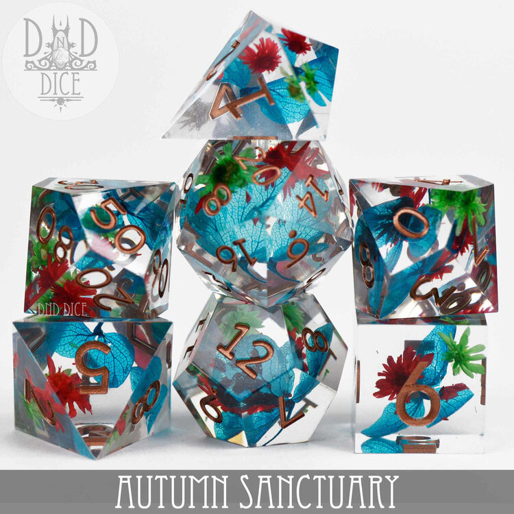 DND DICE AUTUMN SANCTUARY HANDMADE RPG DICE SET