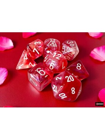 CHESSEX CHX 30070 LAB DICE 7 PC POLY DICE SET BOREALIS PASSION/WHITE