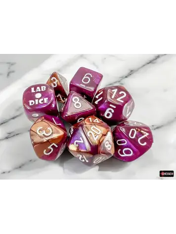 CHESSEX CHX 30071 LAB DICE 7 PC POLY DICE SET GEMINI COPPER PURPLE/WHITE
