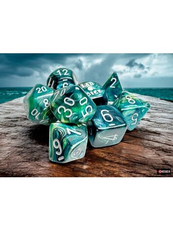 CHESSEX CHX 30072 LAB DICE 7 PC POLY DICE SET LUSTROUS NEPTUNE/GREY