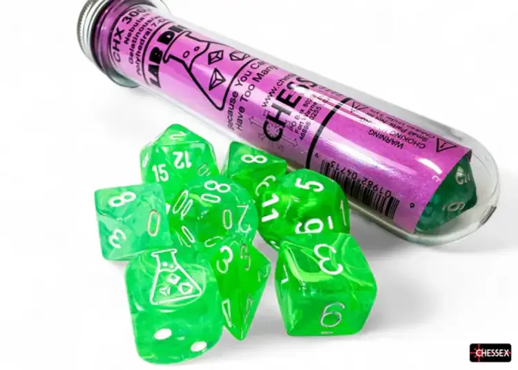 CHESSEX CHX 30074 LAB DICE 7 PC POLY DICE SET NEBULA GELATINOUS/WHITE